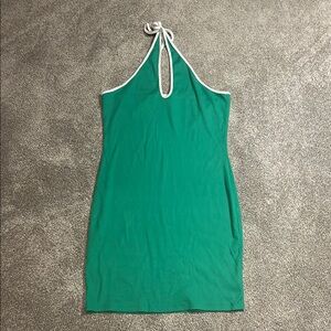 Green Halter Neck Dress with White Trim
